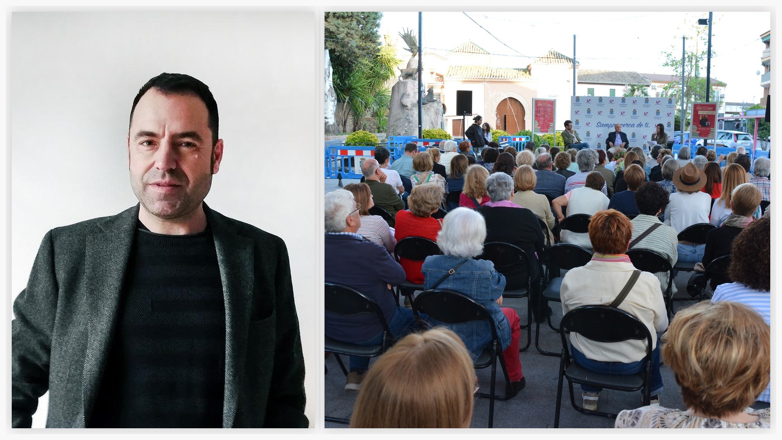 José Luis Martínez Clares y público en una edición pasada de la Feria del Libro de Peligros