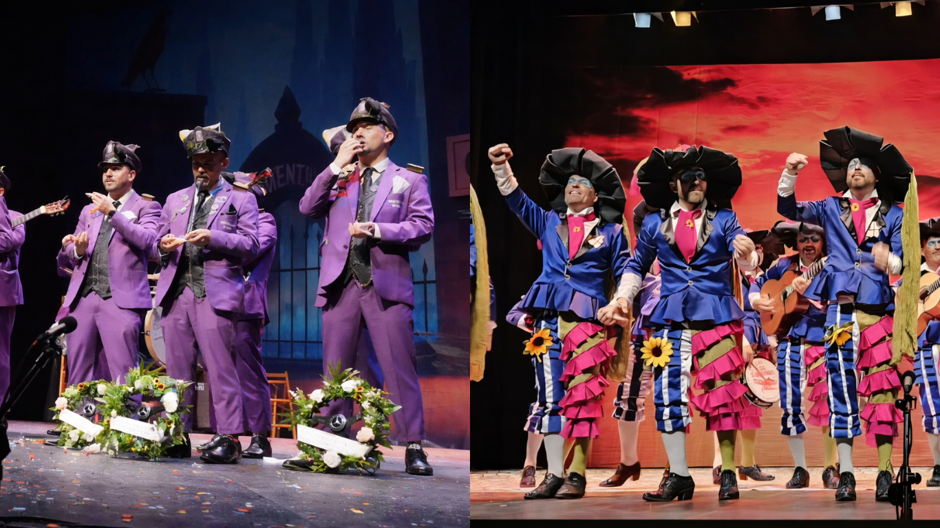 Las agrupaciones ganadoras del IX Certamen de Agrupaciones Carnavalescas de Peligros: la chirigota de Salar “Los que te dan el último viaje” y la comparsa almeriense “El nacimiento de la tragedia”.