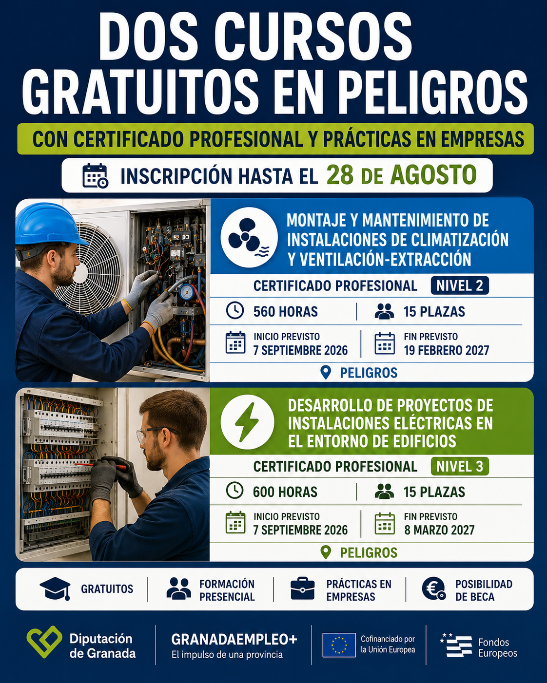 Peligros acogerá dos cursos gratuitos de Diputación con certificado profesional y prácticas en empresas: el plazo termina este viernes